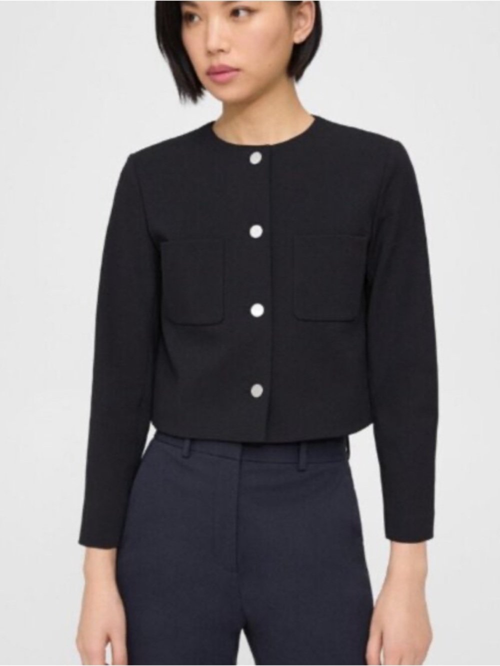 Theory Black Button-Front Cropped Jacket